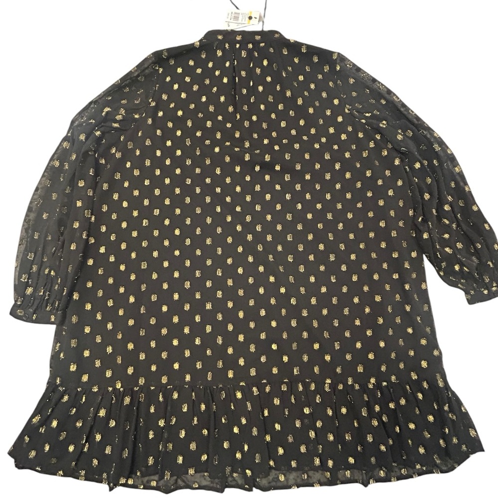 crown & ivy Black Ruffle Hem Dress with Gold Metallic Accents XL NWT Midi - Picture 5 of 10